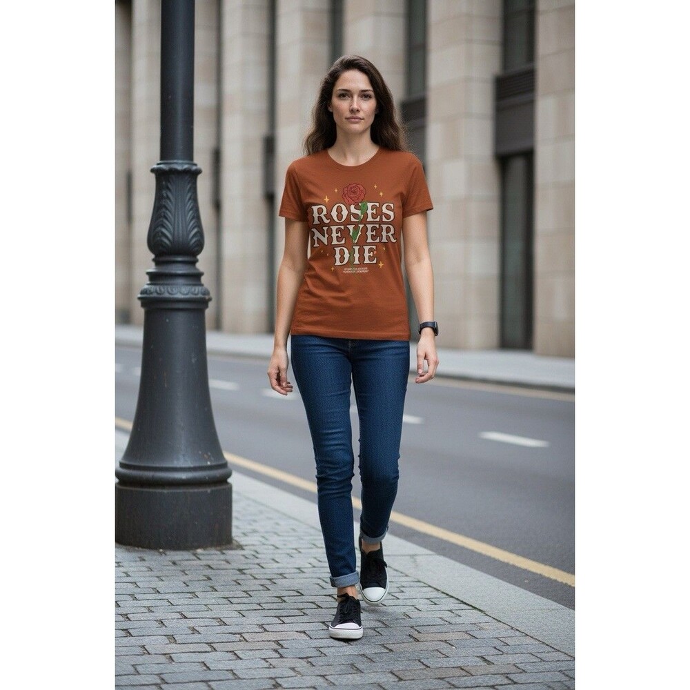 Sugar Flower Roses Never Die Orange Women’s Graphic T-shirt Size S Garden